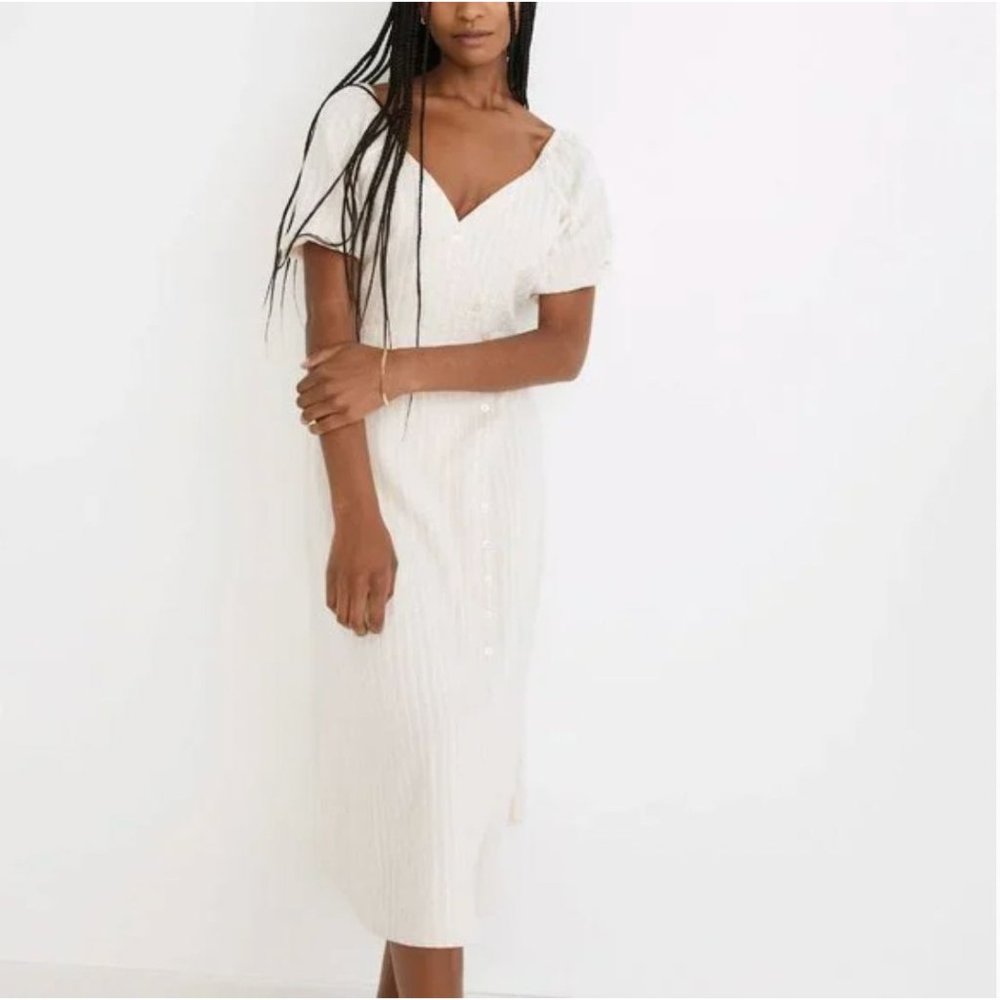 LAST CALL - Madewell Puff Sleeve Button Front Wrap Midi Dress